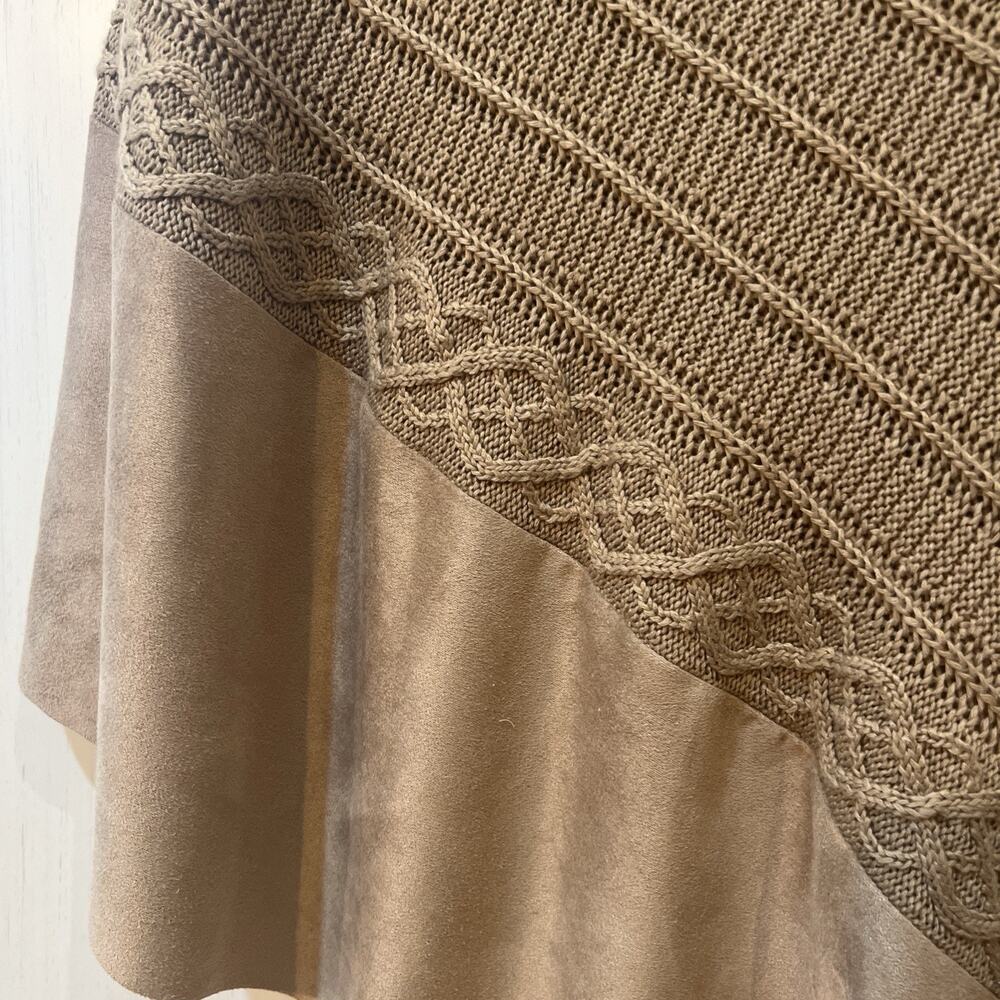 Chico s sueded trim knit poncho tan brown asymmetrical size xl. - Picture 3 of 8